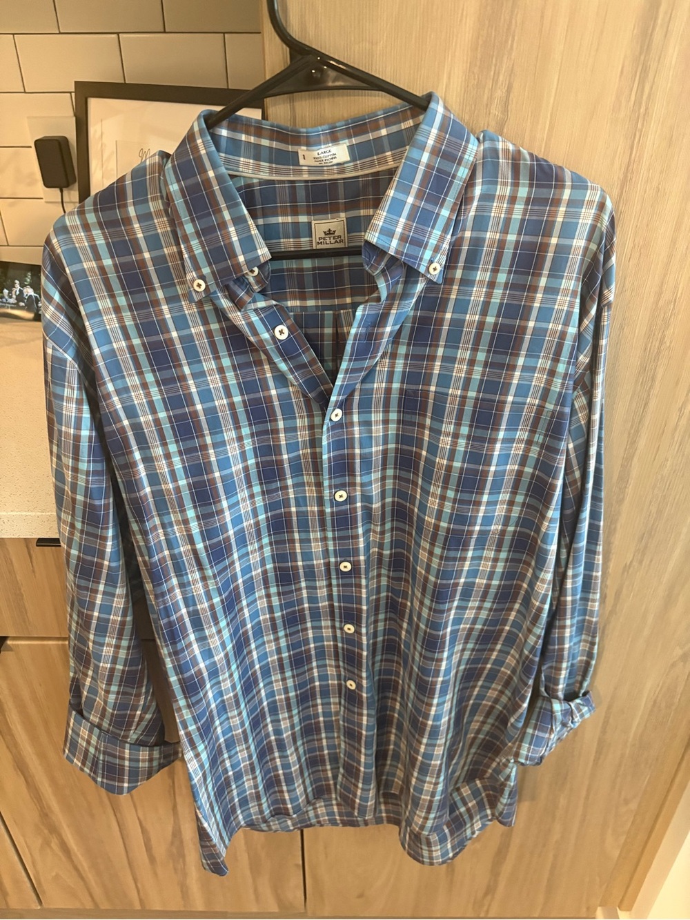Peter Millar Blue and White Plaid Button-Down Shirt